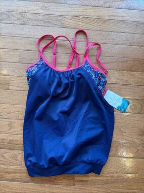 Aqua Tech 🏖️ Navy Blouson Tankini Top size small New with tags!